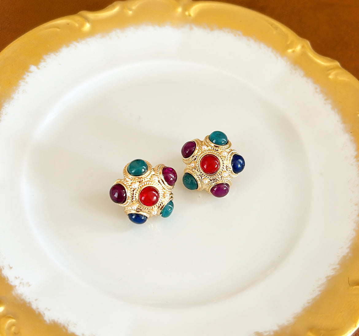 Bold pierced style earrings gold metal dome style
