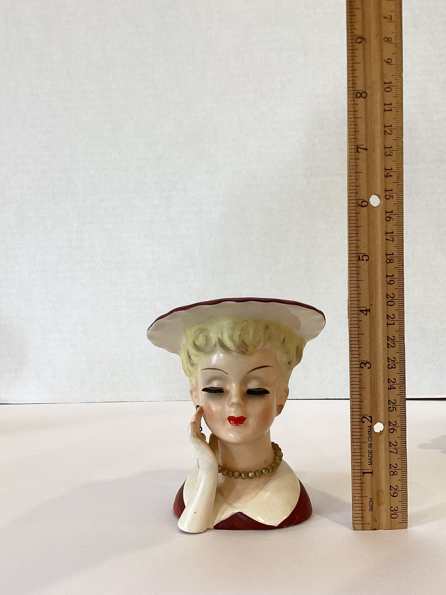 M10 - Custom Vintage Lady Head Vase - Beaded Tree