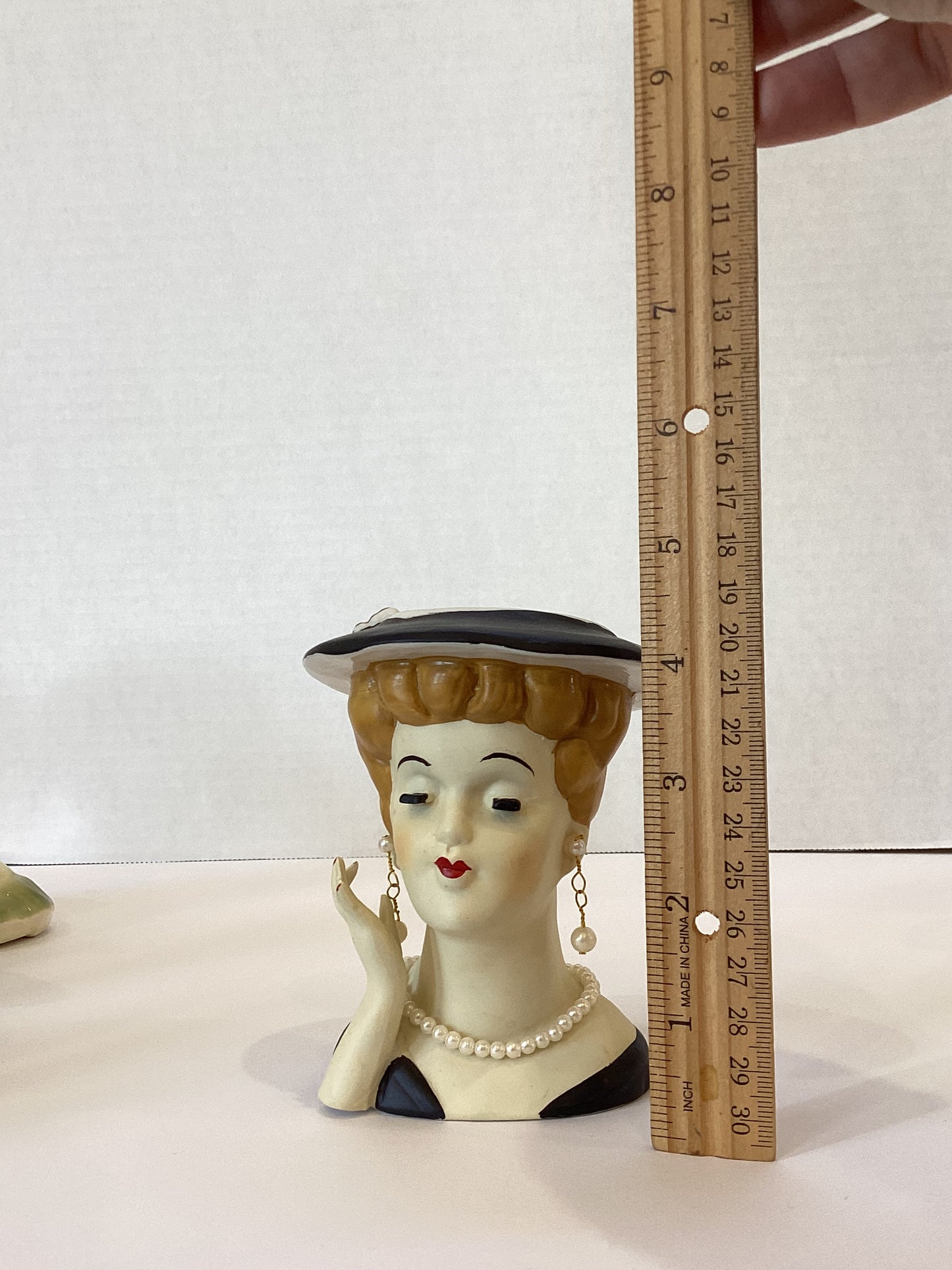 M14 - Custom Vintage Lady Head Vase - Beaded Tree