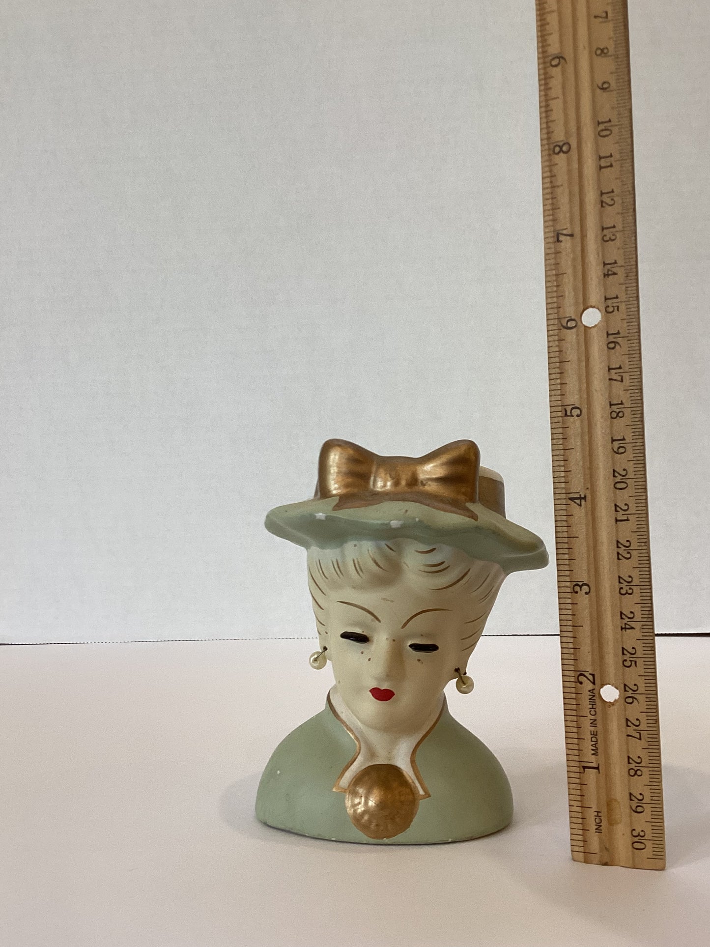 M15 - Custom Vintage Lady Head Vase - Beaded Tree