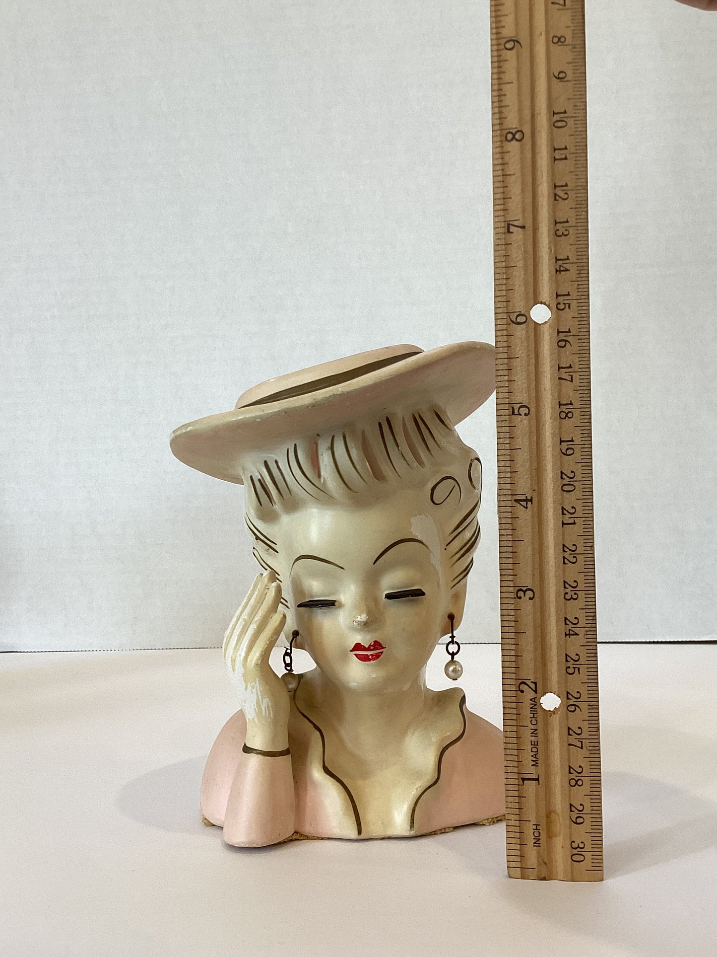 M31 - Custom Vintage Lady Head Vase - Beaded Tree