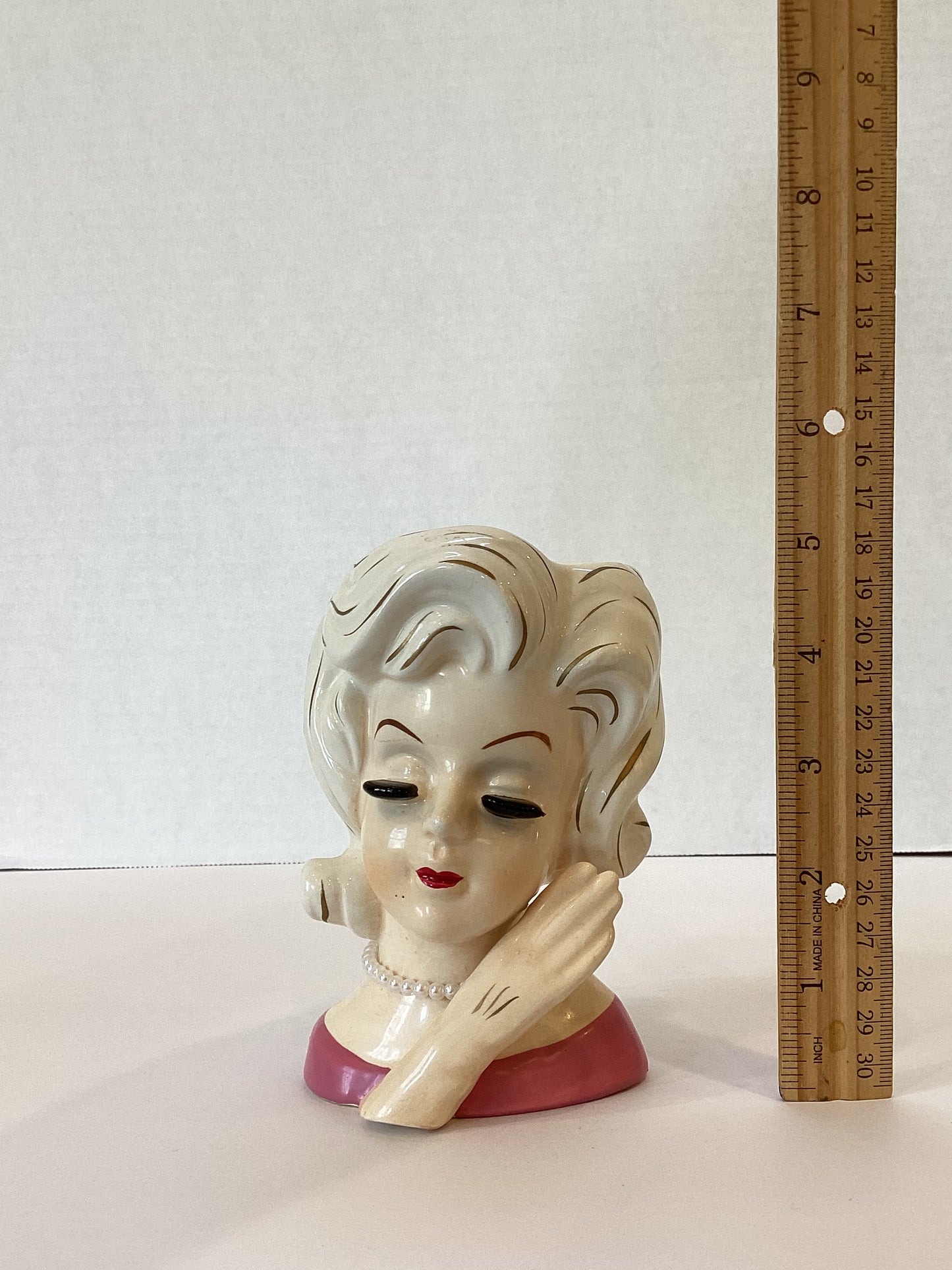 M35 - Custom Vintage Lady Head Vase - Beaded Tree