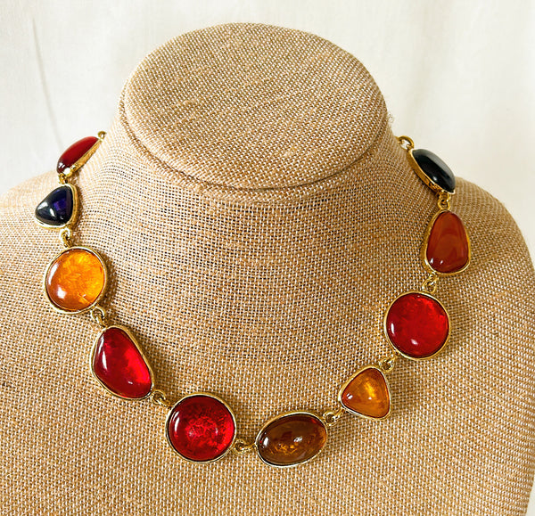 Amazing rare high quality designer vogue bijoux style poured glass stone necklace
