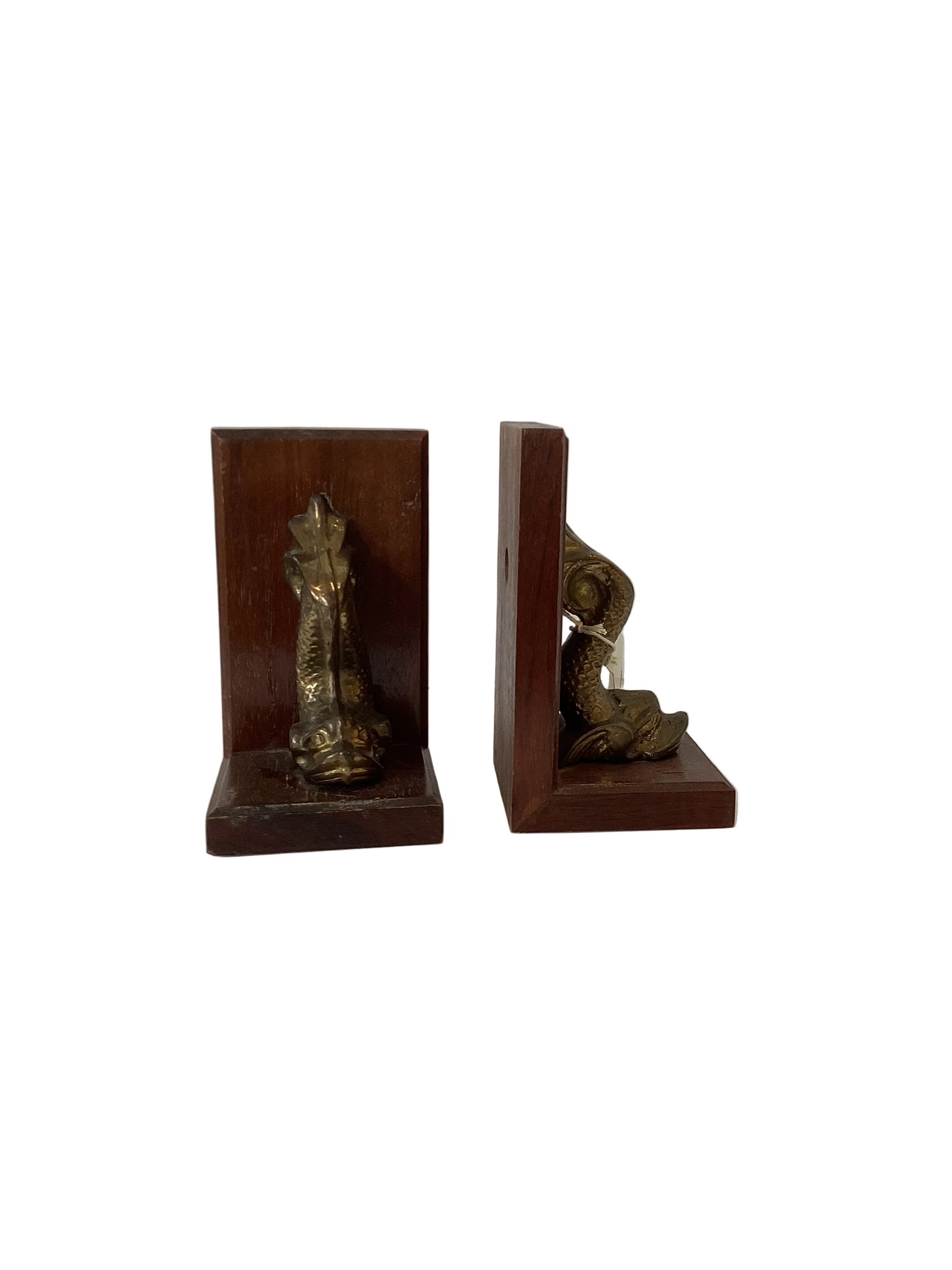 LS - Brass and wood combination art victorian design style fish shaped decorative bookends