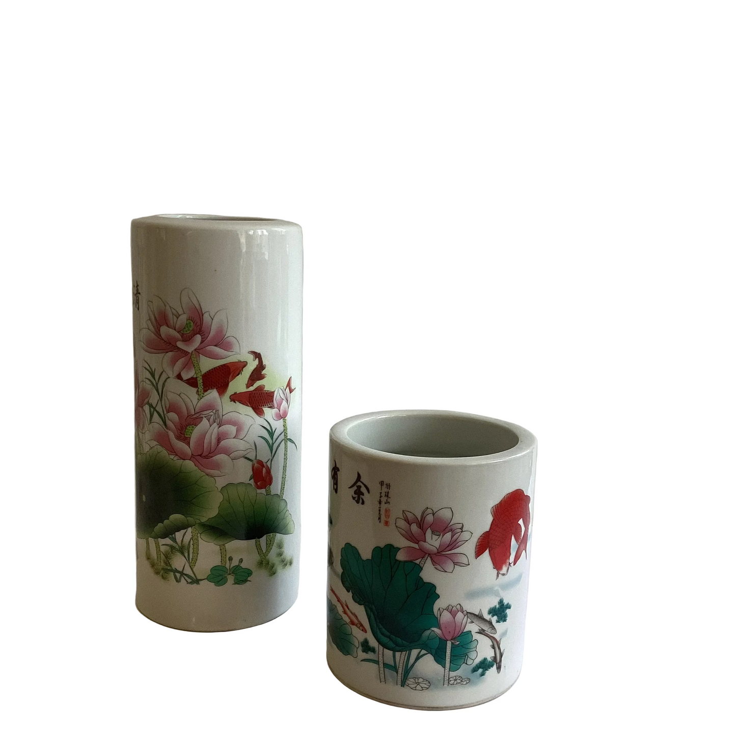 Chinese Pastel Porcelain HandPainted Flowers & Brush Pot