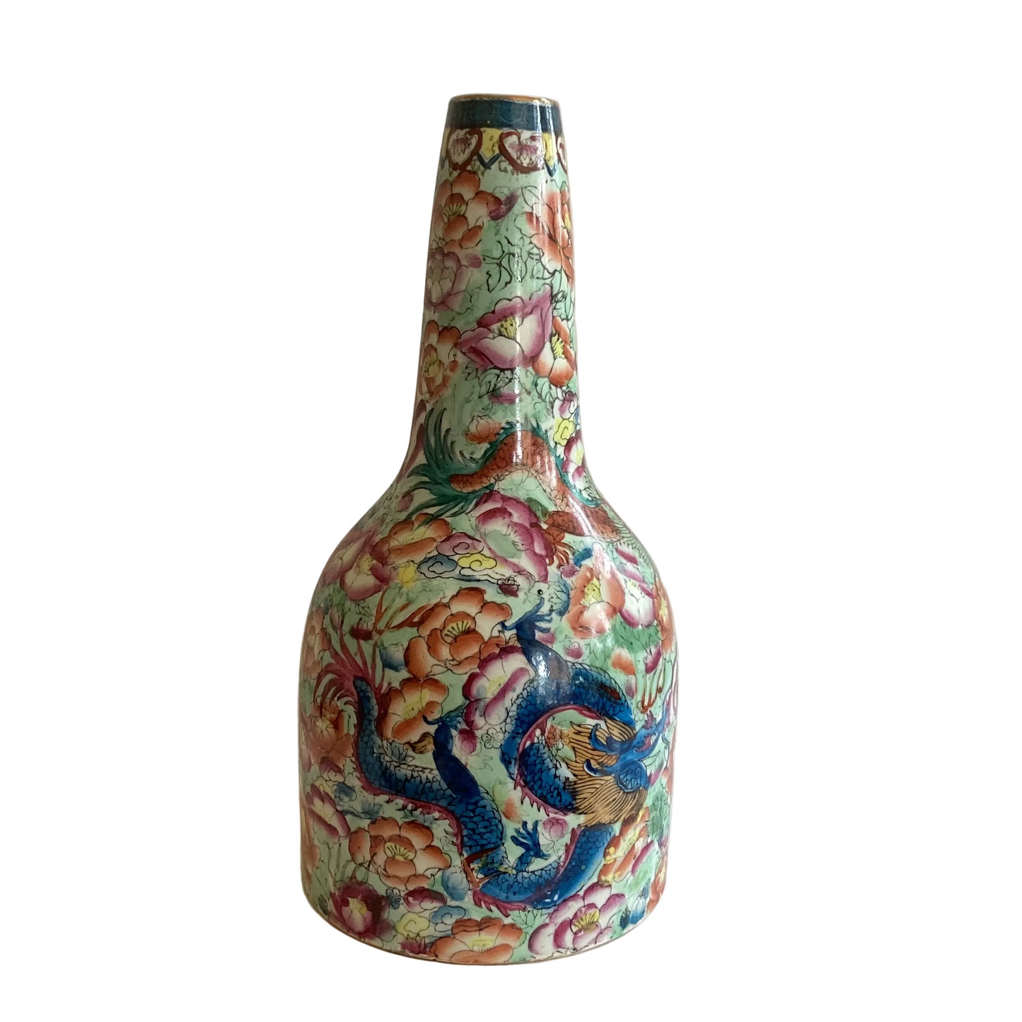 Chinese Colour enamels Porcelain Flower Dragon Bottle Vase