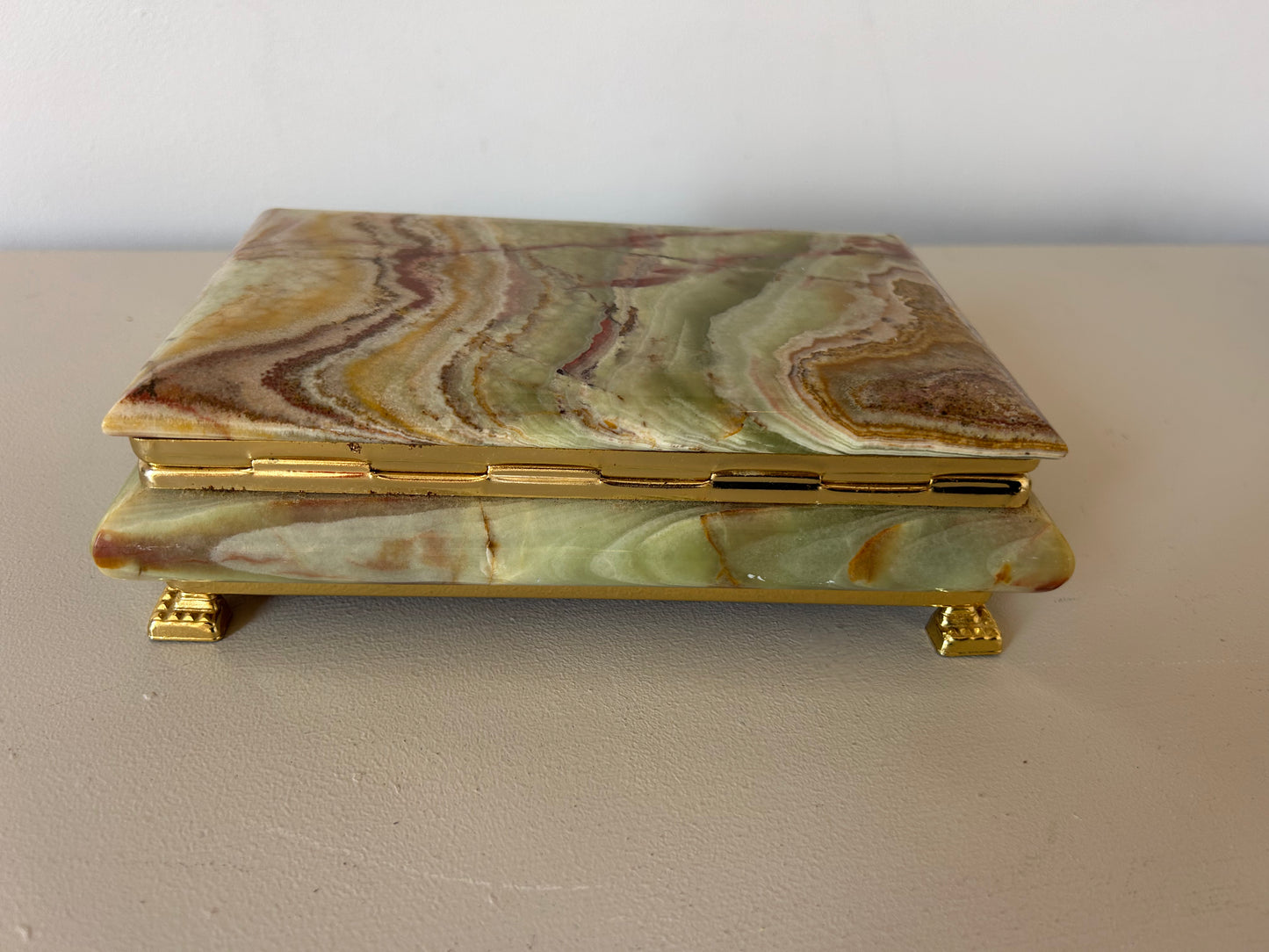 Vintage green onyx trinket box