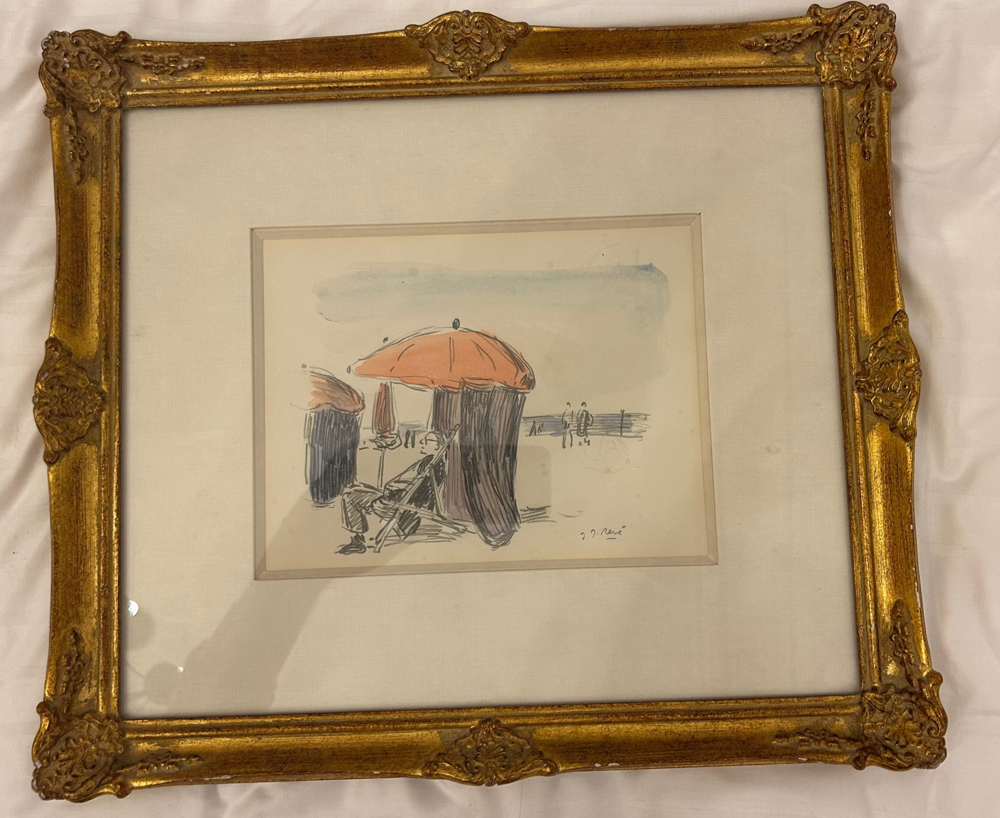 vintage framed wall art piece featuring a sketch by artist Mary Osterday