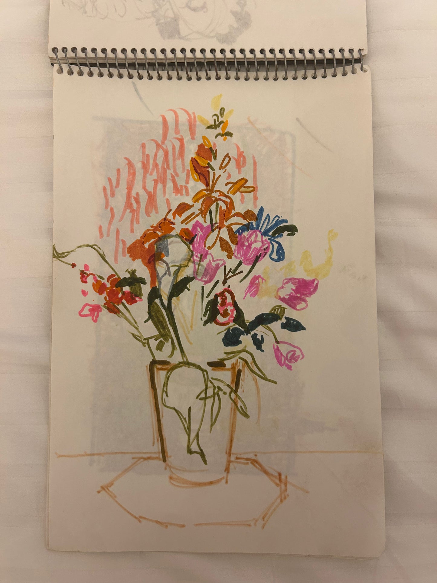 Image appears to be a colorful sketch of flowers in a vase