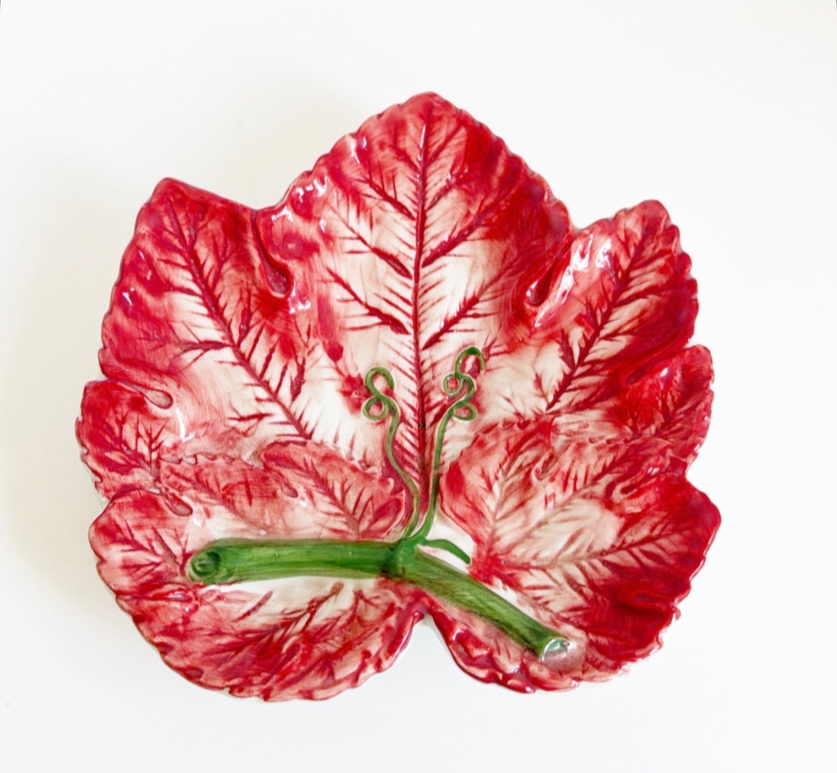 Vintage pink majolica leaf plate.