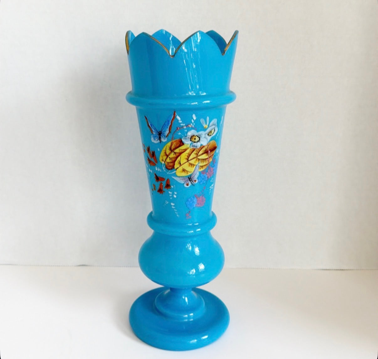 Antique turquoise blue Bristol wear vase