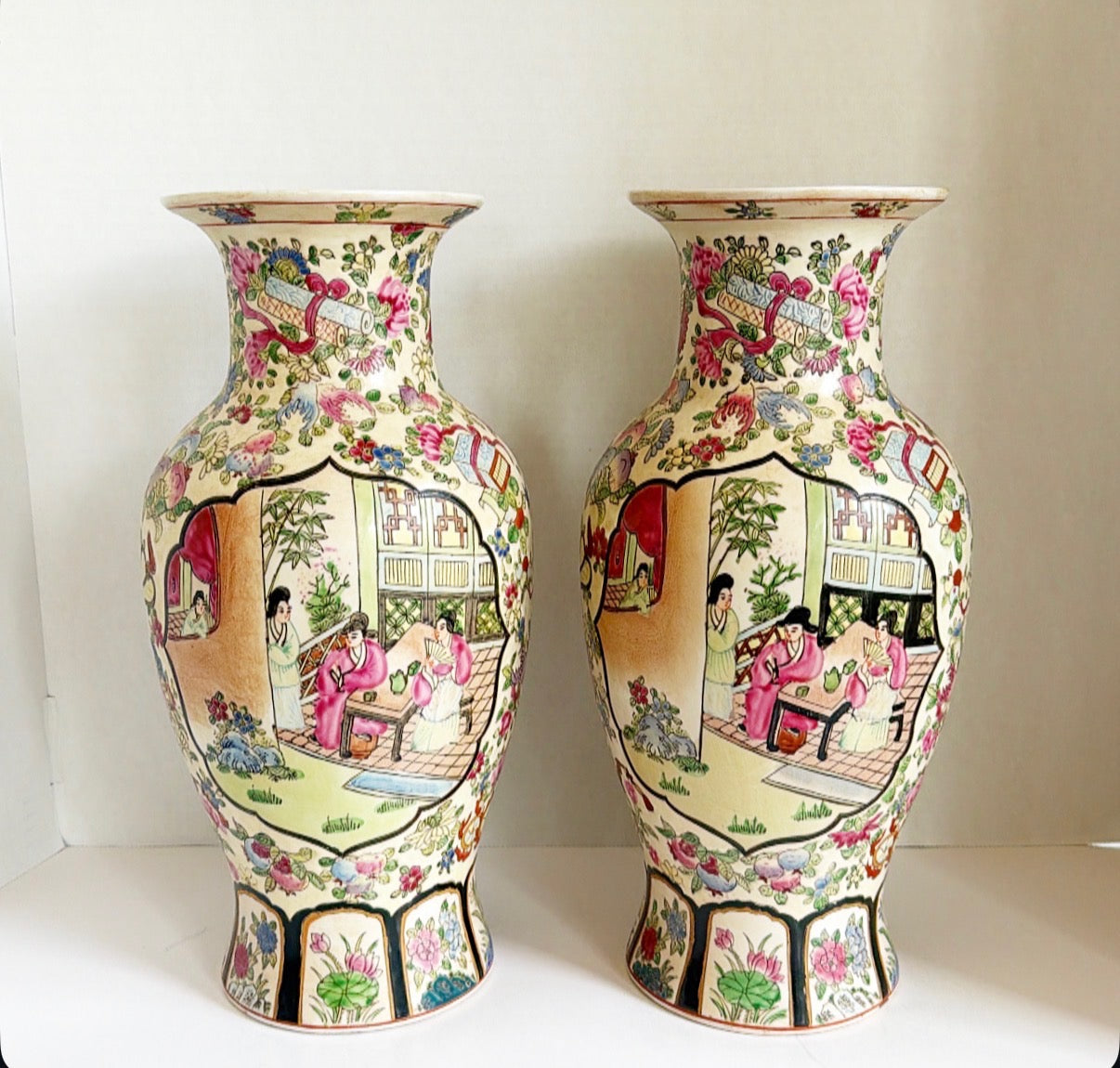 Pair of Asian style family rose decorative vases