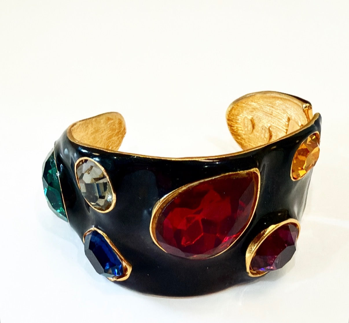 Signed Kenneth Jay Lane designer cuff. Side hinged style design.
