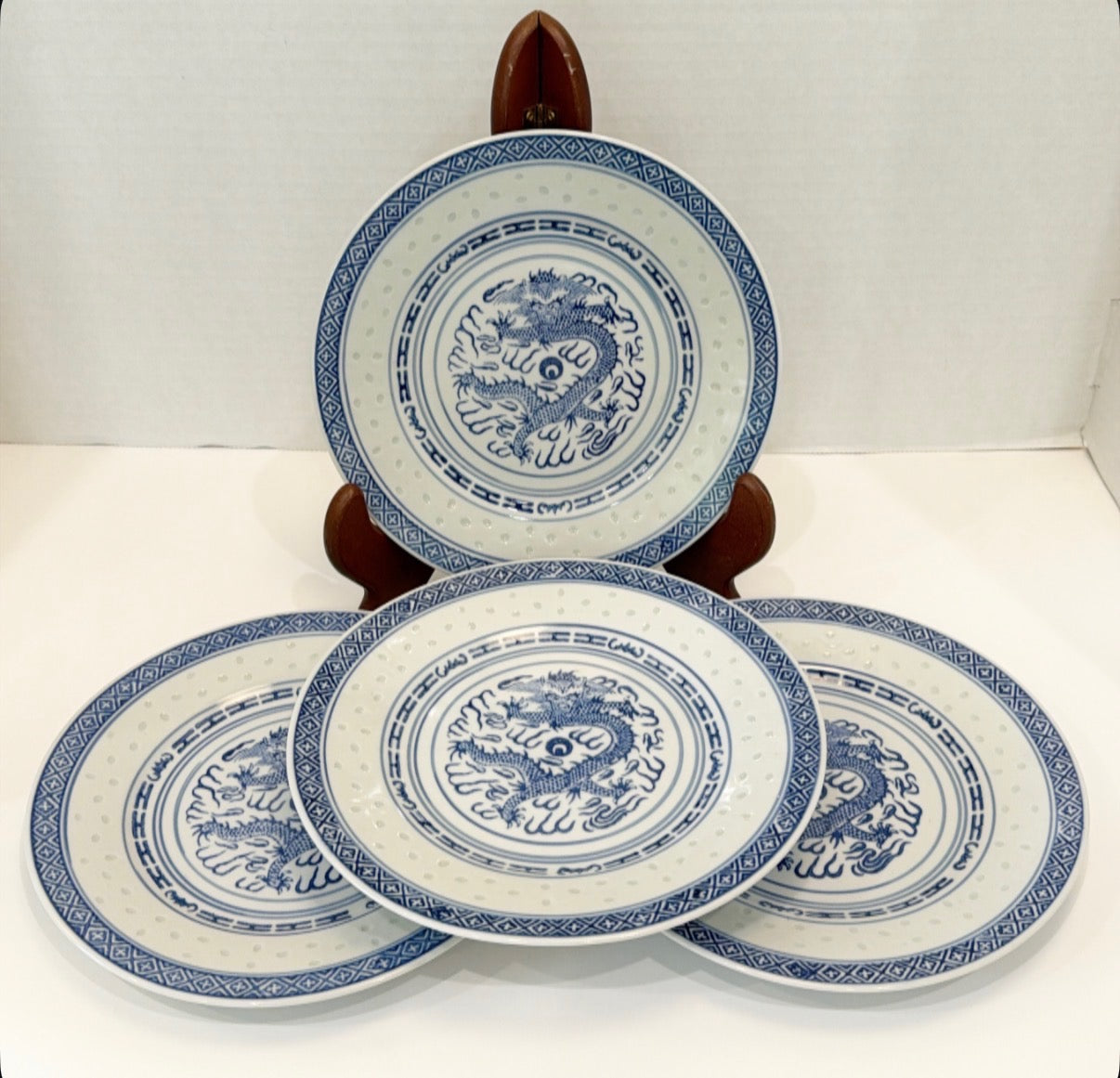 Set of 4 vintage Jingdezhen Ware blue and white porcelain plates
