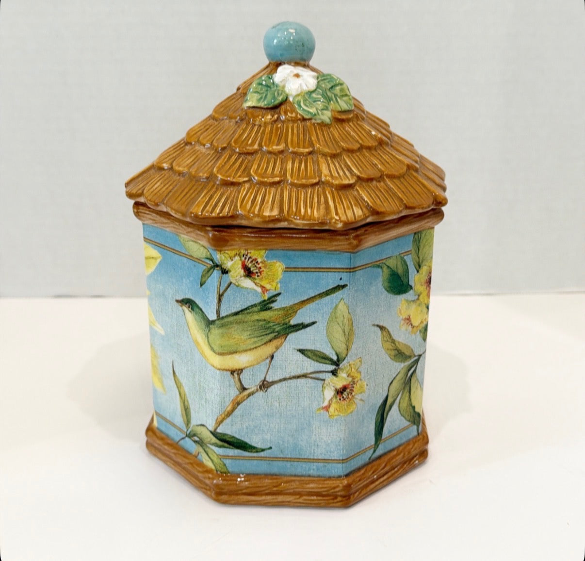 Vintage Certified International Botanical Birds ceramic canister