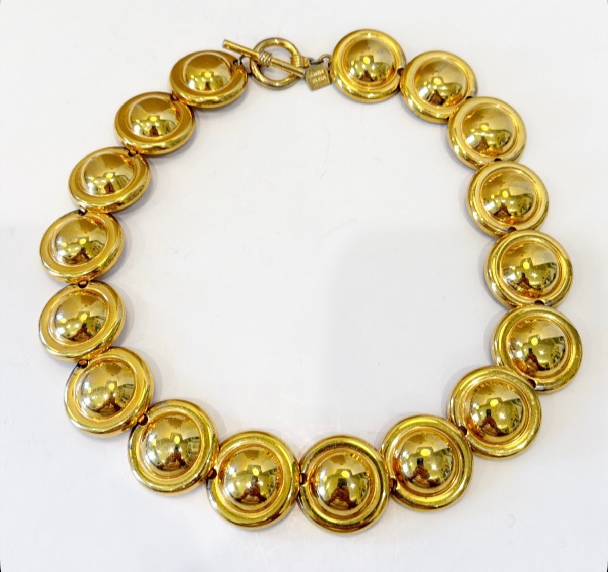 Vintage signed Anne Klein gold tone metal designer necklace