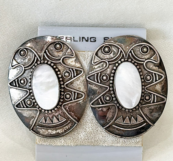 Large scale statement vintage sterling silver pierced style designer earrings.