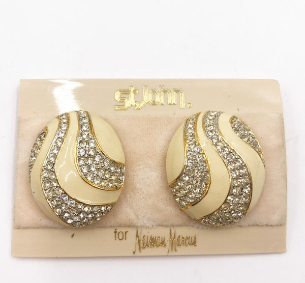 90s signed & stamped St.John clip on designer earrings for Neiman Marcus