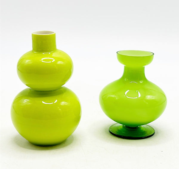 Pair of vintage smaller spring green colored decorative vases.