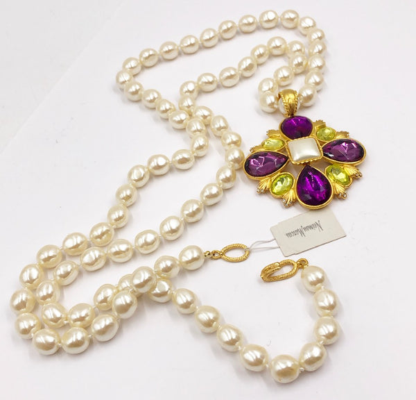 Unbelievable statement piece designer signed pearl necklace with large jeweled pendant by YOSCA.