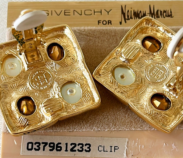 Fabulous 80s signed Givenchy clip on square gold tone earrings.