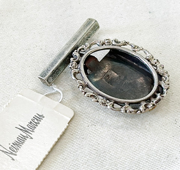 Vintage signed David Navarro Palm Beach / San Francisco jewelry designer - sterling silver frame locket / brooch.