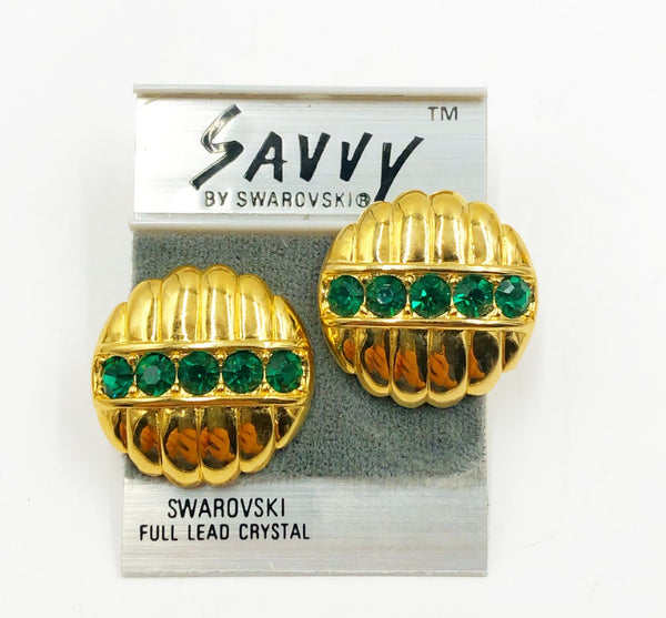 1980s designer Swarovski full lead green crystal accent earrings