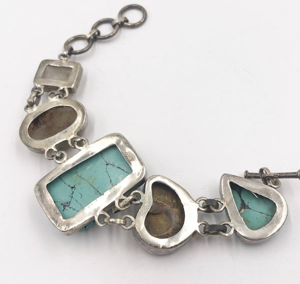 90s Rebecca Collins - Dallas Texas designer sterling silver link bracelet with turquoise stone