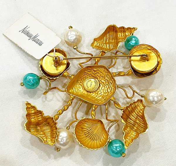 Vintage 80s designer stamped Dominique Aurientis large scale seashells brooch