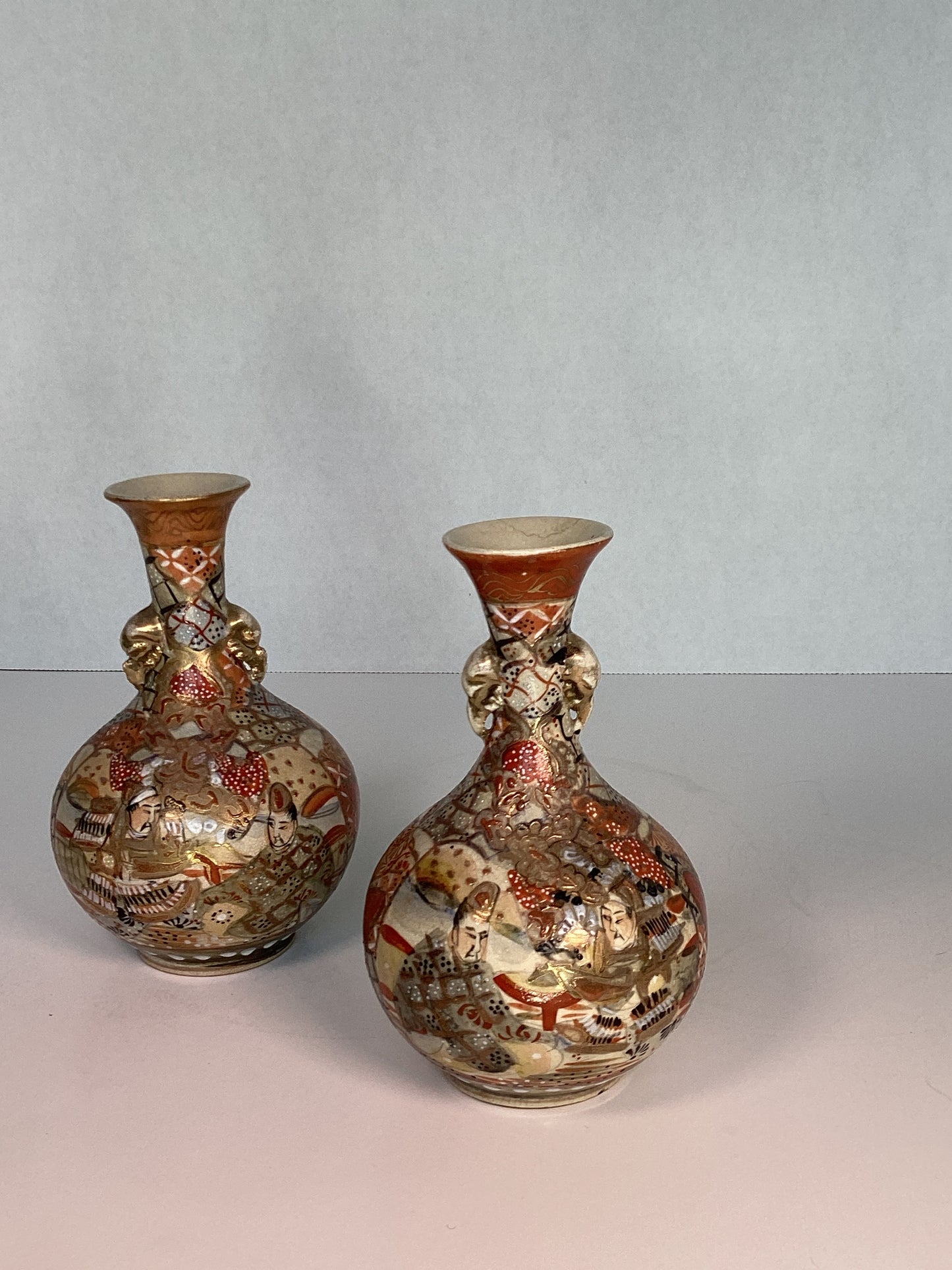 Pair of Satsuma Bottle Vases