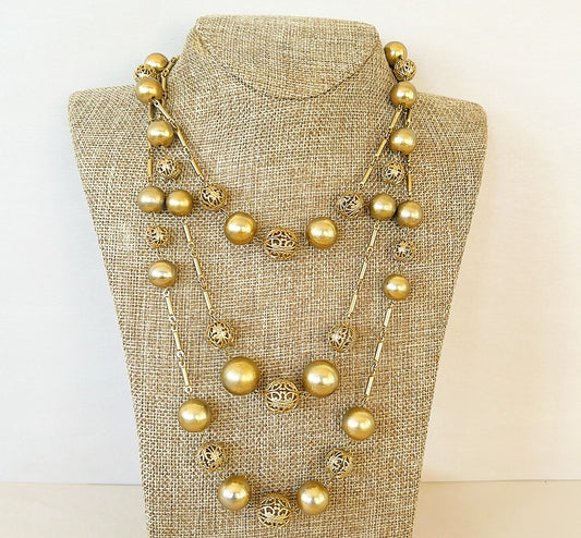 80s gold tone metal designer style multi strand necklace