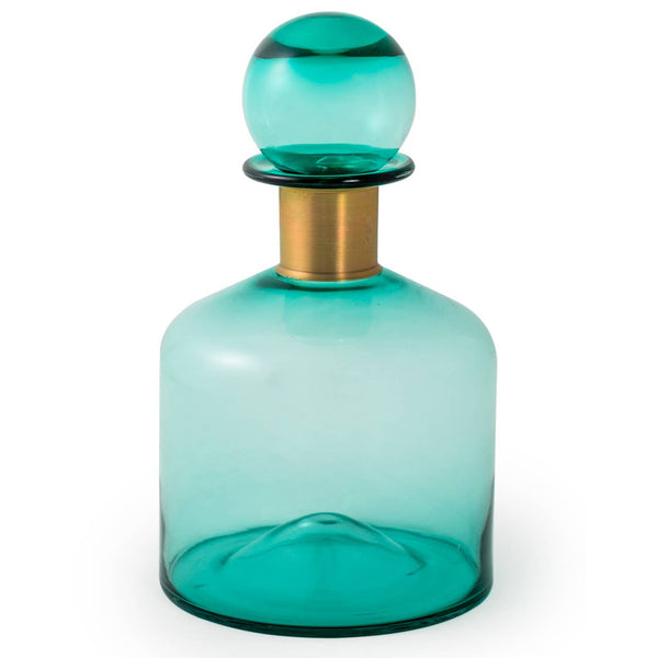 Large Teal Glass Apothecary Bottle with Brass Neck