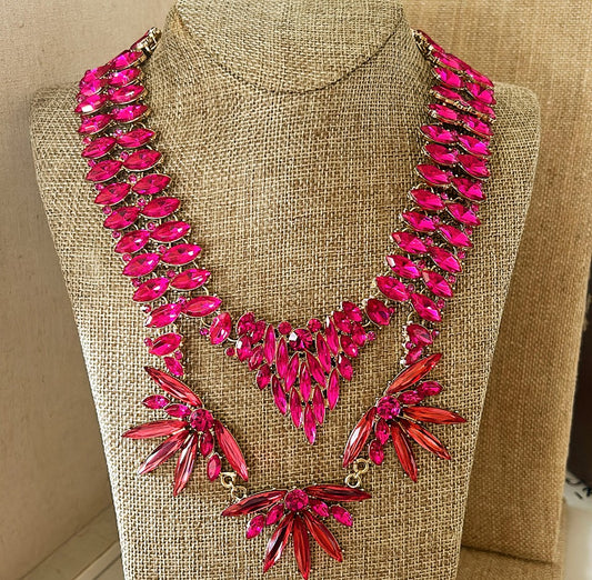 Fun pink rhinestone style designer statement necklace