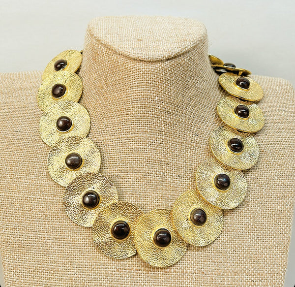 Vintage Kenneth Jay Lane Egyptian style gold disc necklace