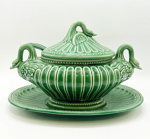 Amazing rare green Portugal- stamped made in Portugal for Porta green oval swan tureen