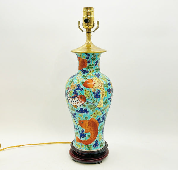 Antique turquoise chinoiserie vase made into a lamp.