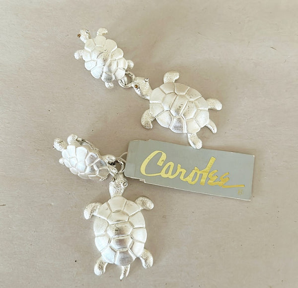 Vintage CARLOEE clip on designer turtle dangle earrings