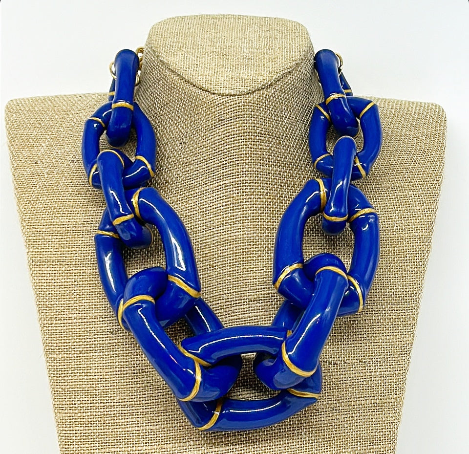 "The Lily"  Bamboo Link Necklace  - Blue