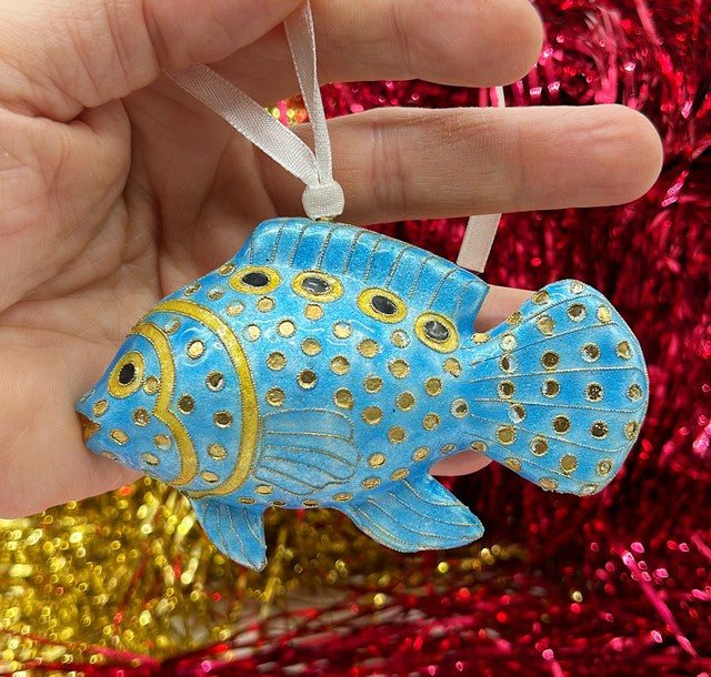 Vintage 1980s cloisonné style phish Christmas tree ornament.