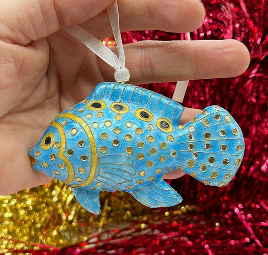 Vintage 1980s cloisonné style phish Christmas tree ornament.