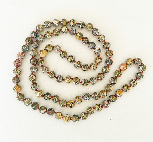 Vintage polished leopard jasper stone beaded necklace