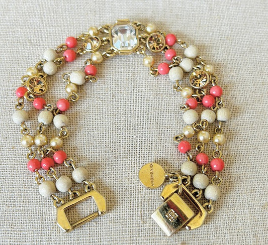 Super rare early 90s signed & stamped Givenchy coral & stone bracelet.