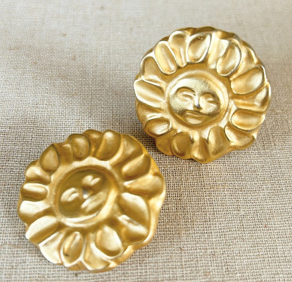 Vintage 80s gold brushed metal finish clip style designer statement size earrings.