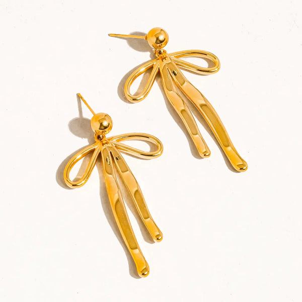 18K Gold Bow Dangle Earring