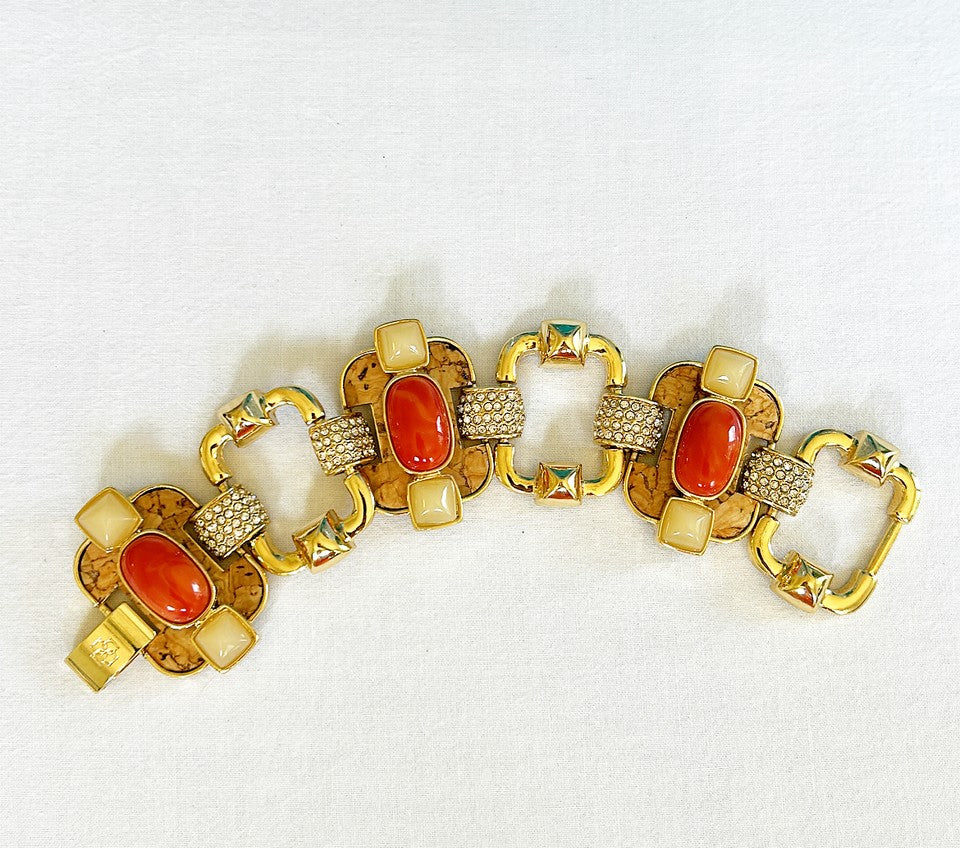 Fantastic large chunky vintage stone encrusted link style bracelet.