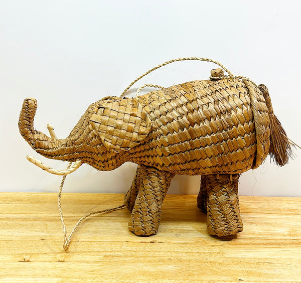 Fun rattan woven elephant purse