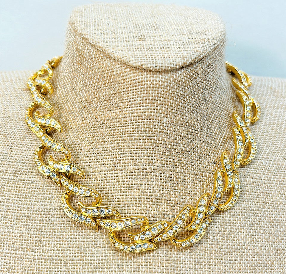Super rare 1980s signed Elizabeth Taylor statement collar style rhinestone encrusted glamorous necklace