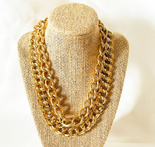 Set of 2 large chunky gold link necklaces pair together.