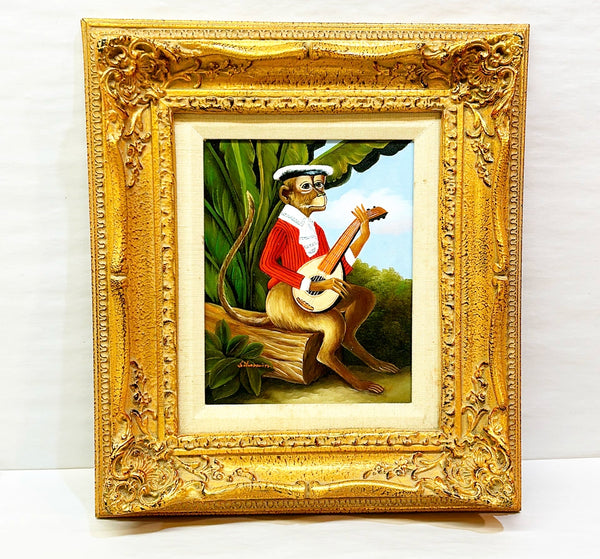 Fabulous original signed oil on canvas monkey framed artwork.