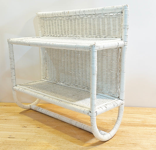 White wicker vintage woven 80s wall shelf